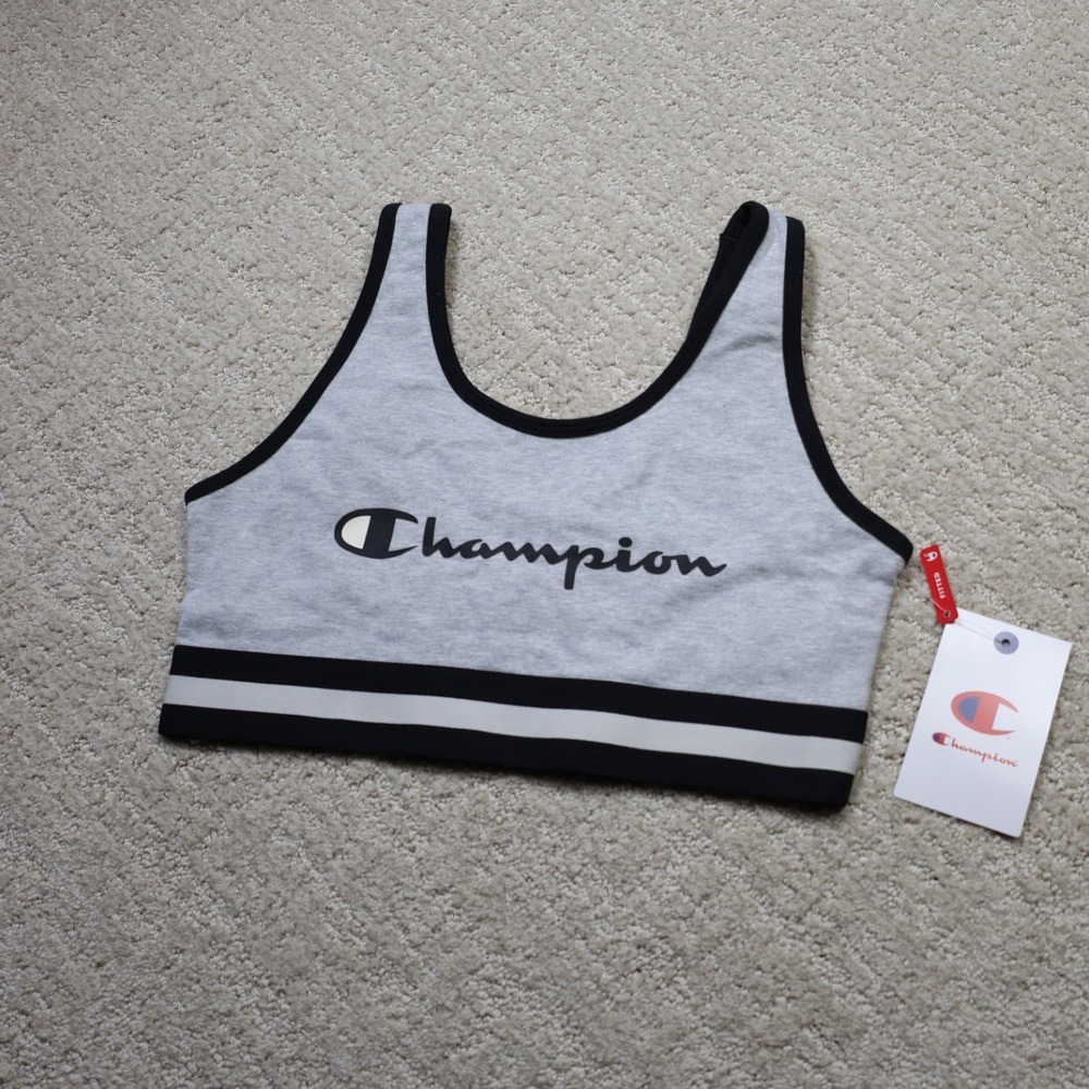 Champion Iconic Bra Top Light Grey Heather Script Logo CPW253BR01013 Medium
